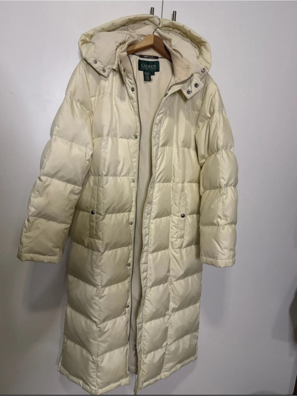 Ralph Lauren Cream Long Hooded Puffer Coat